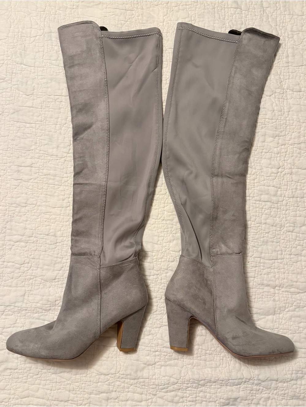 Chinese Laundry Womens 8M Canyons Over the Knee Boot Gray Faux Suede Stretch Zip